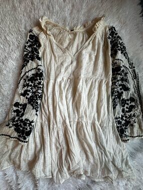Free People Size L Embroidered Cream Dress